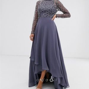 ASOS DESIGN green maxi dress with linear embellished bodice and wrap skirt